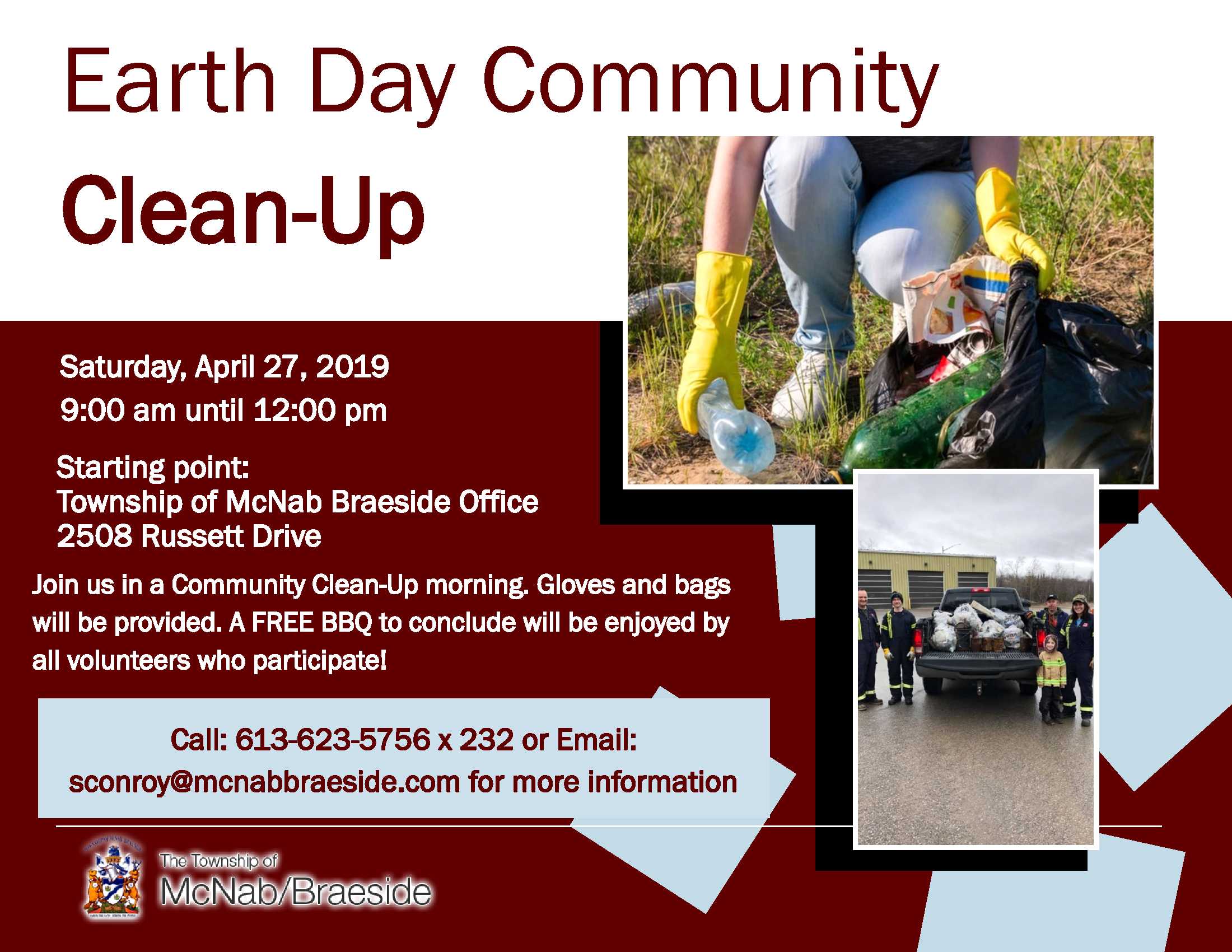 earth day community clean up 2019 the township of mcnab office clean up day flyer